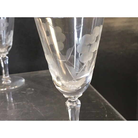 4 Vintage Crystal Clear Optic Stemmed Cordial Liqueur Glasses Etched Floral - Picture 10 of 12